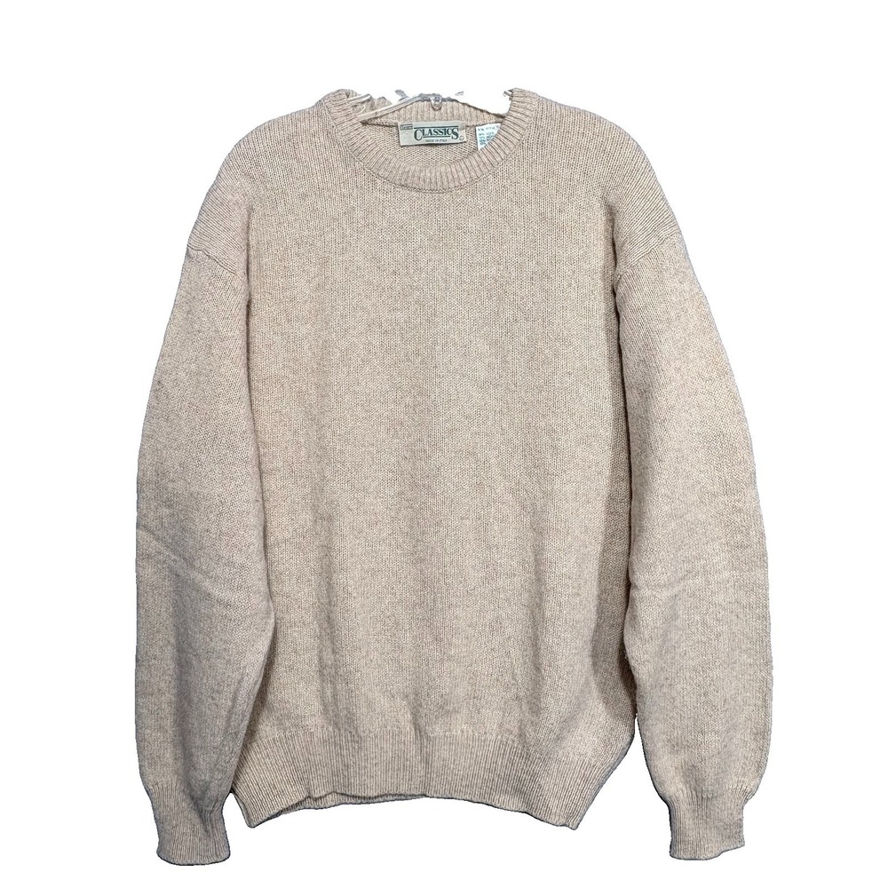 VTG Sears Classics Wool Blend Crewneck Sweater Mens M Beige Made Italy Cozy 90s